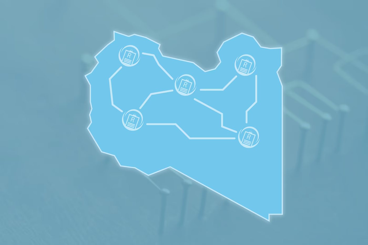خريطة ليبيا موضّح عليها انتشار شبكة الرقيب الطبية